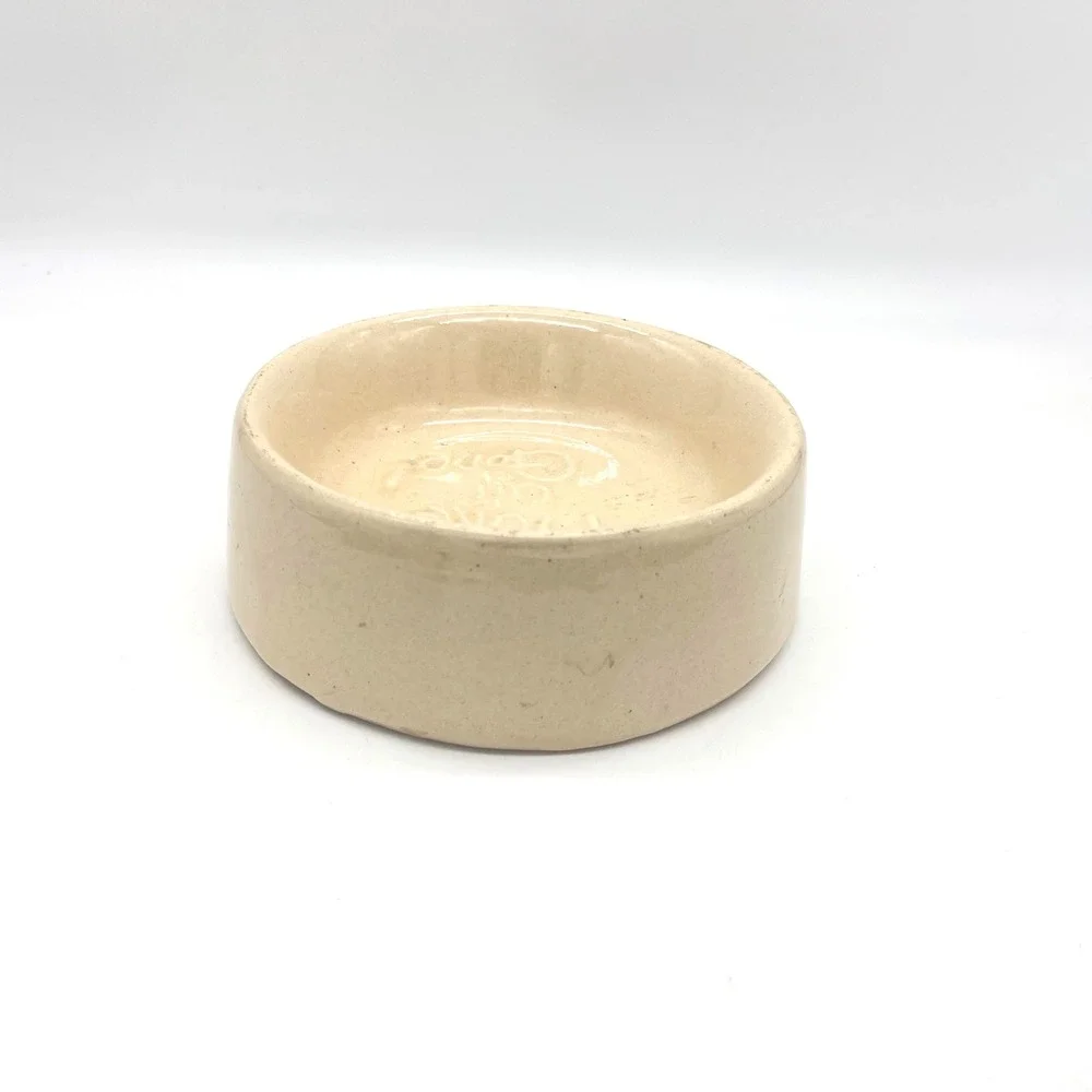 Vintage Ceramic Dog Bowl 3D Face Make All Gone Beige Stoneware